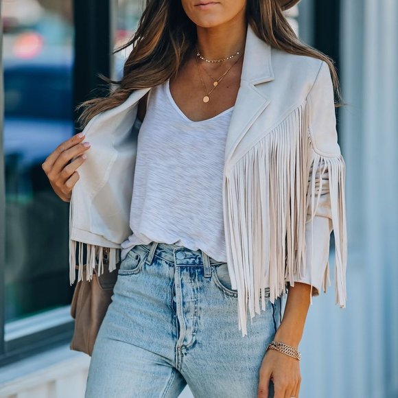 LAST ONE -WALFORD CROPPED FRINGE FAUX SUEDE JACKET - Picture 9 of 13